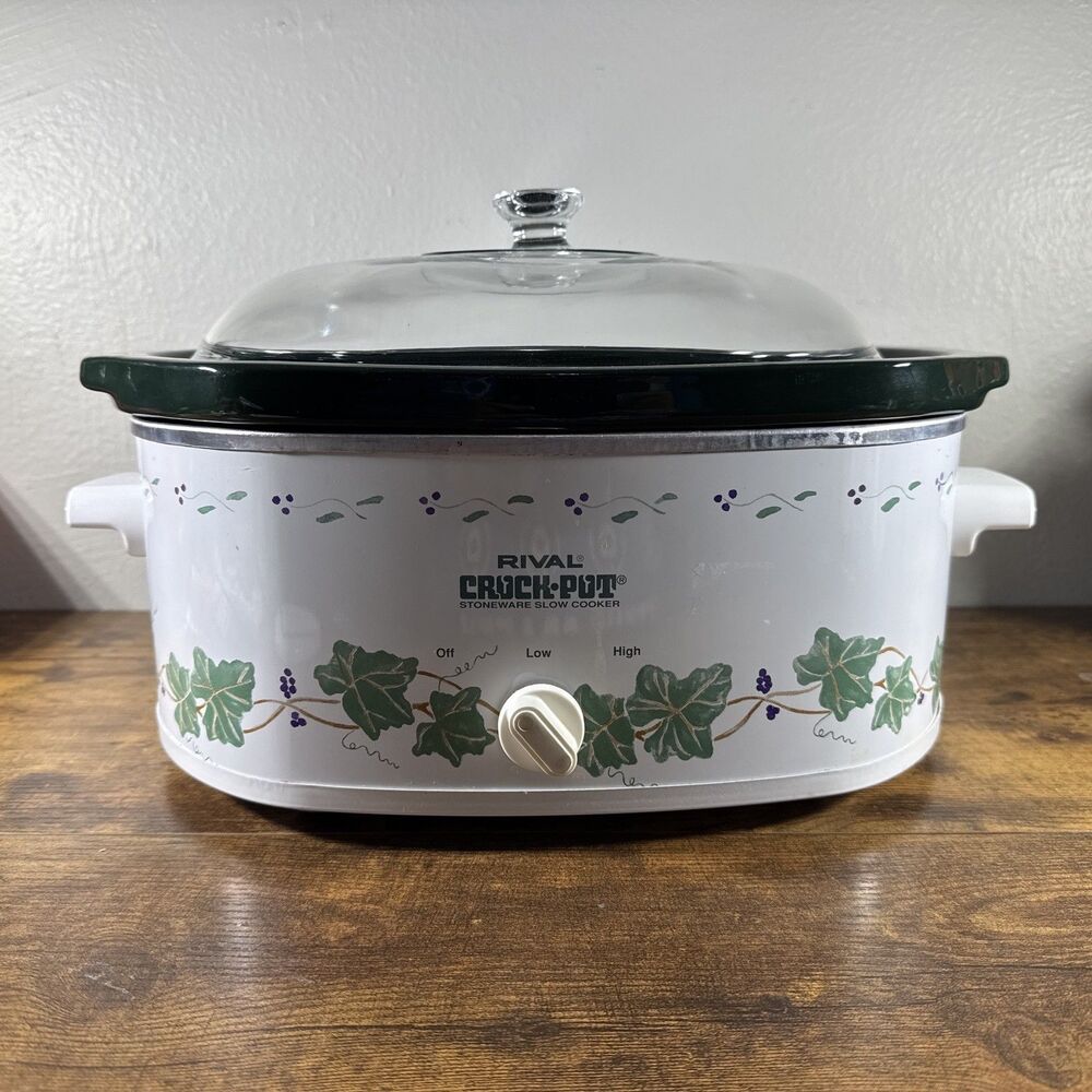 Rival Slow Cooker 4.5 qt Oval Crock-Pot Ivy & Grapes Green & White MODEL 3745